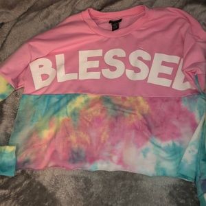 Two cropped long sleeve shirts tie dyed